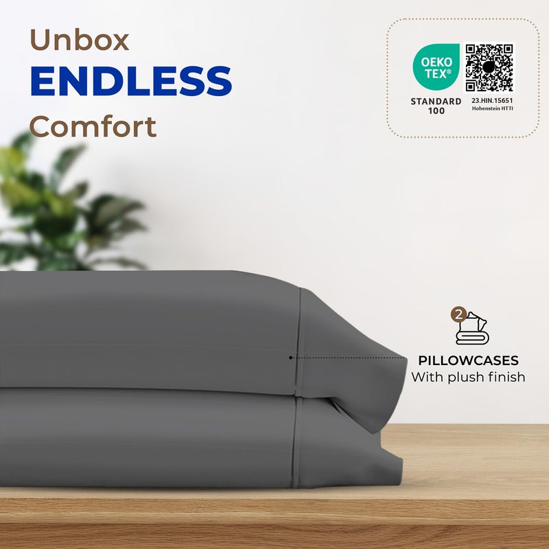 THREAD SPREAD 100% Egyptian Cotton Pillow Cases - 1000 Thread Count Pillow Cases Queen/Standard Size Set of 2, Soft, Breathable Extra Long Staple Sateen Weave Cotton Pillow Cover for Bed - Dark Grey - Image 3